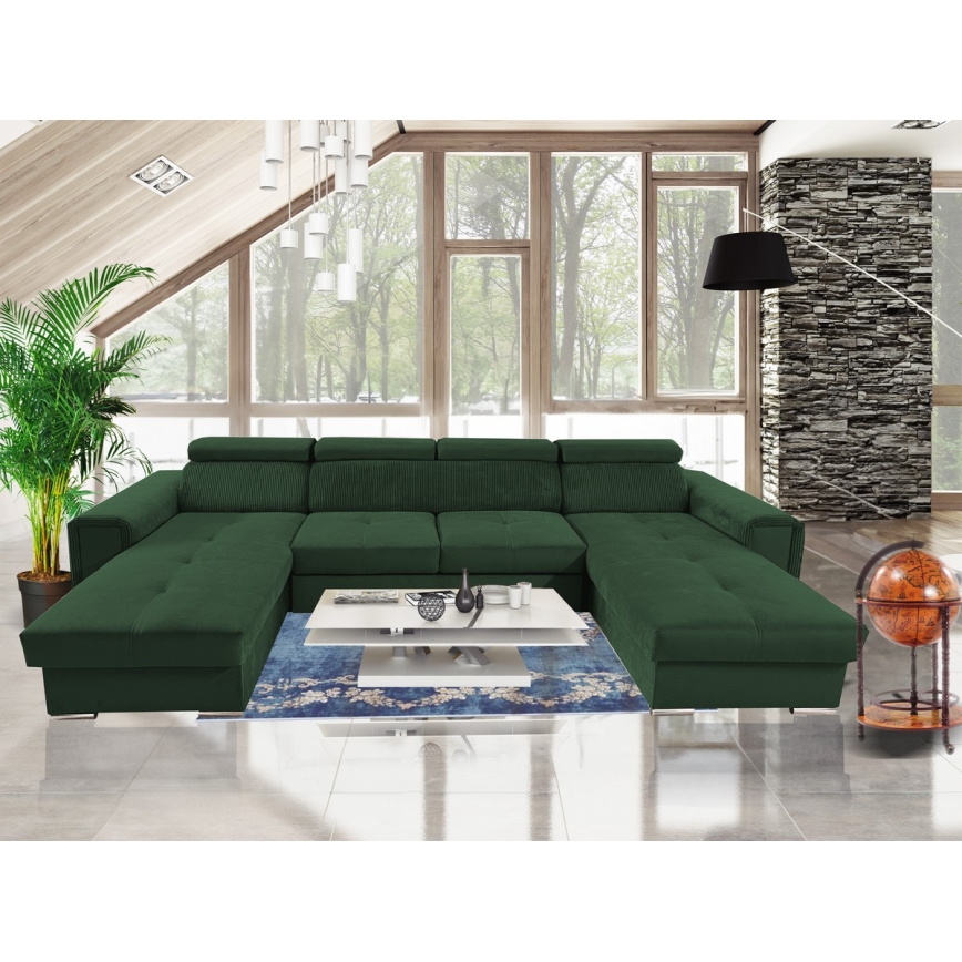 Suite lounge pieghevole a U con angolo universale con contenitore SALVADA verde