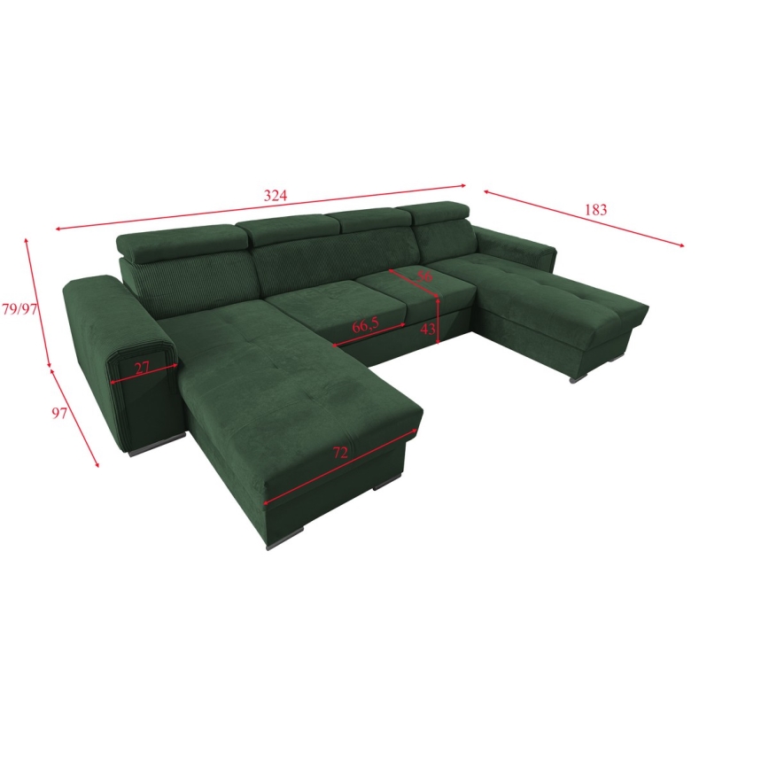 Suite lounge pieghevole a U con angolo universale con contenitore SALVADA verde