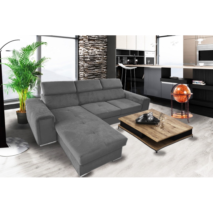 Suite lounge pieghevole ad angolo universale a forma di L con contenitore SALVADA grigio scuro