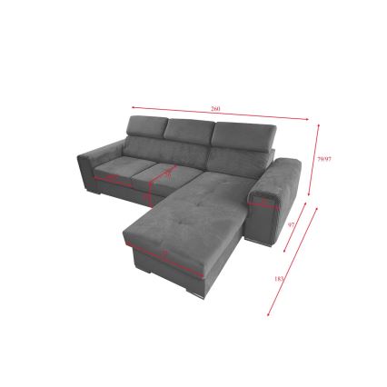 Suite lounge pieghevole ad angolo universale a forma di L con contenitore SALVADA grigio scuro