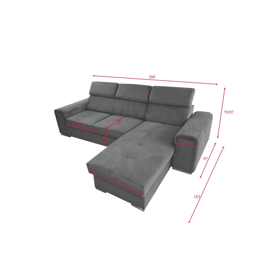 Suite lounge pieghevole ad angolo universale a forma di L con contenitore SALVADA grigio scuro