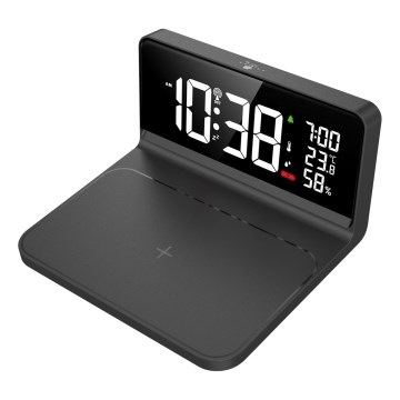 Sveglia LED con display LCD e ricarica wireless Qi LED/10W/230V