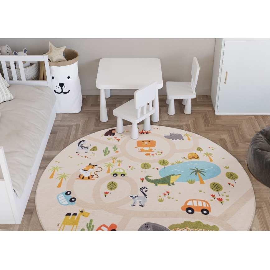 Tappeto antiscivolo per bambini ARES STREETS 160 cm beige/safari