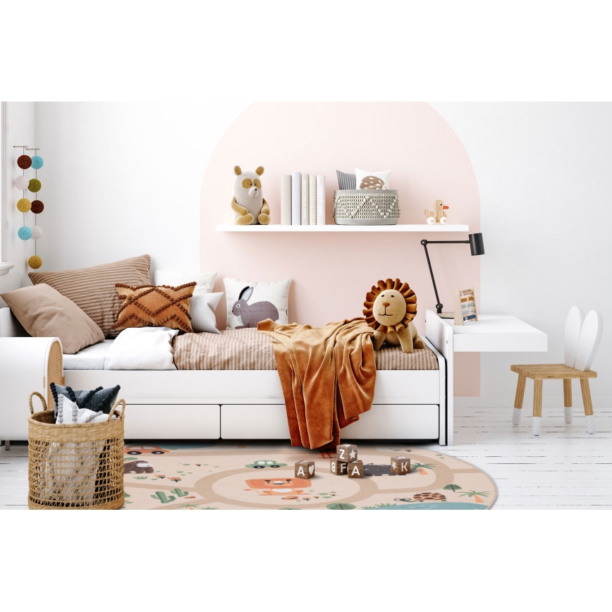 Tappeto antiscivolo per bambini ARES STREETS 160 cm beige/safari
