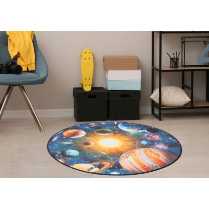 Tappeto antiscivolo per bambini PRINT 3D 80 cm pianeti/multicolore