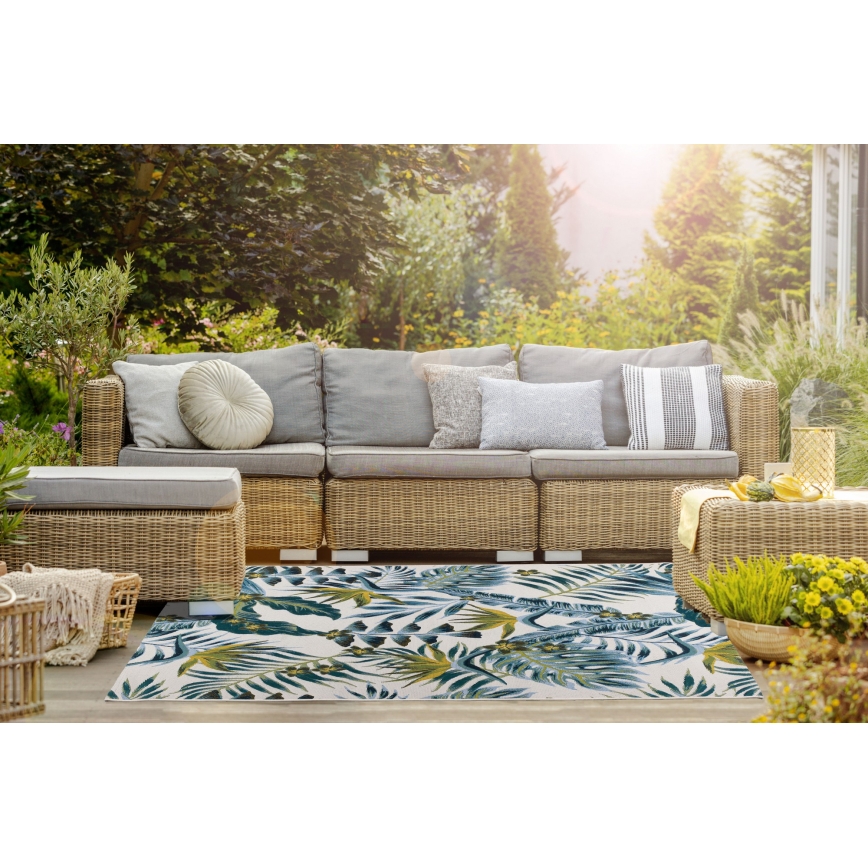 Tappeto da esterno CAPPUCCINO 120x180 cm turchese/motivo a foglie