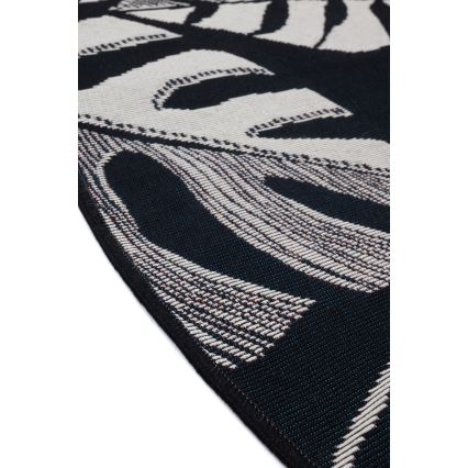 Tappeto da esterno JUNGLE 135 cm nero/bianco con motivo a foglie