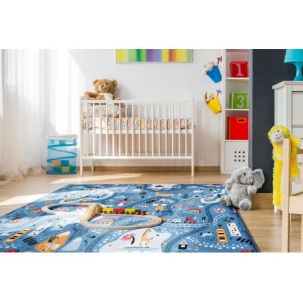 Tappeto per bambini STELLA STREETS 100x150 cm blu/città