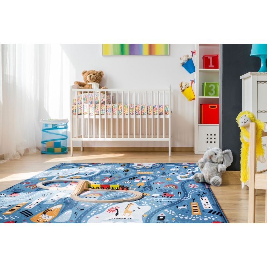 Tappeto per bambini STELLA STREETS 100x150 cm blu/città