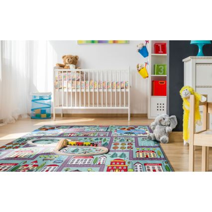 Tappeto per bambini STELLA STREETS 100x150 cm turchese/città
