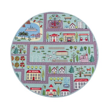 Tappeto per bambini STELLA STREETS 120 cm turchese/città