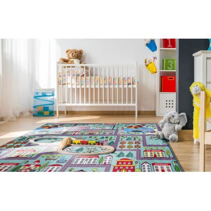 Tappeto per bambini STELLA STREETS 120x170 cm turchese/città