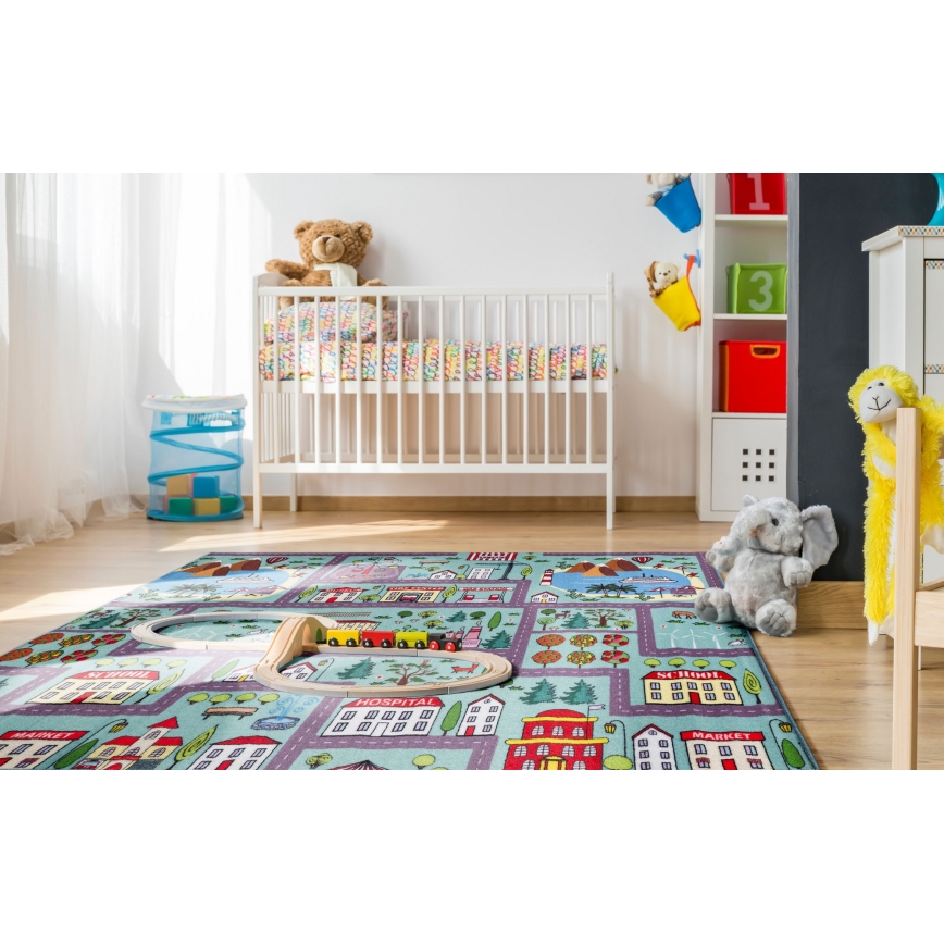 Tappeto per bambini STELLA STREETS 120x170 cm turchese/città