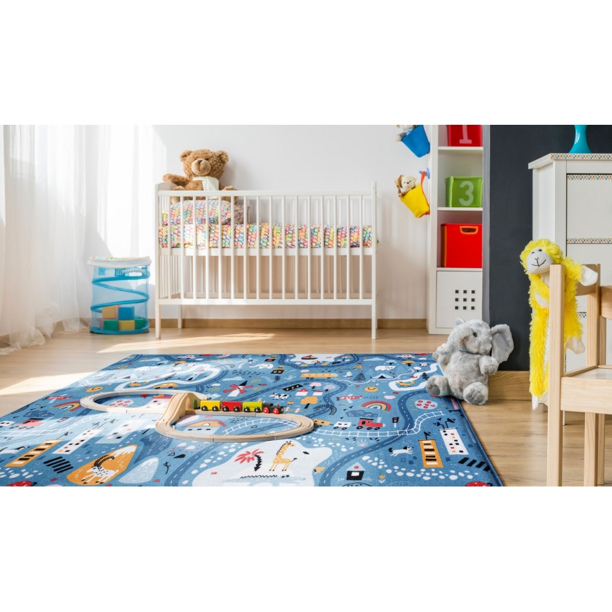 Tappeto per bambini STELLA STREETS 80x100 cm blu/città