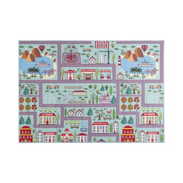 Tappeto per bambini STELLA STREETS 80x100 cm turchese/città