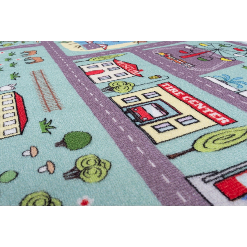 Tappeto per bambini STELLA STREETS 80x100 cm turchese/città