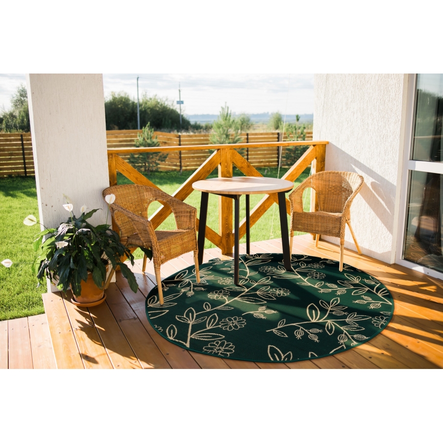 Tappeto per esterni JUNGLE 135 cm verde/motivo a foglie