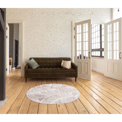 Tappeto rotondo SALAMANCA 100 cm beige/bianco/motivo a foglie