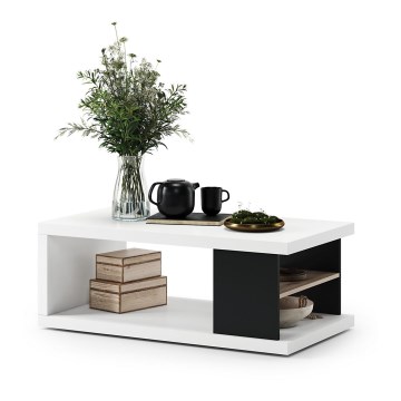 Tavolino con mensola e contenitore LORA bianco/nero