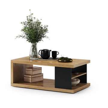Tavolino con mensola e contenitore LORA quercia artisan/nero