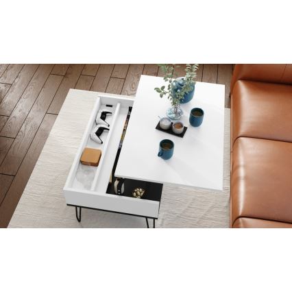Tavolino con piano sollevabile e ripiano HALIJA bianco/nero