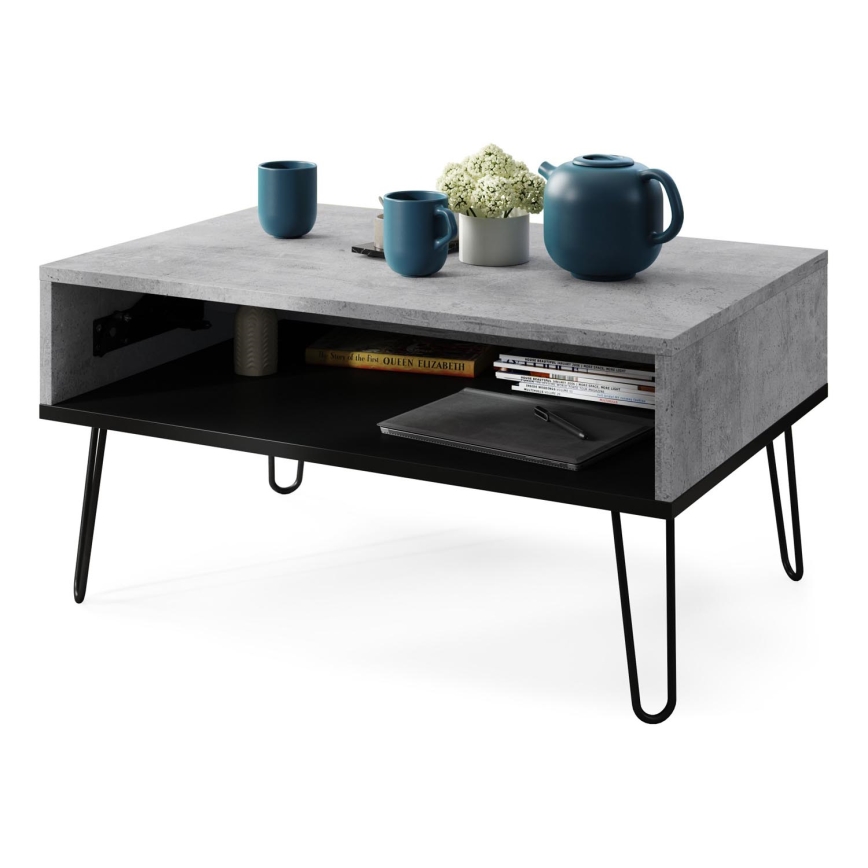 Tavolino con piano sollevabile e ripiano HALIJA grigio/nero
