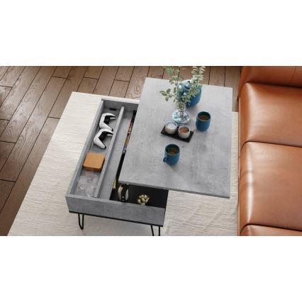 Tavolino con piano sollevabile e ripiano HALIJA grigio/nero