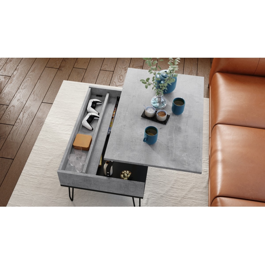 Tavolino con piano sollevabile e ripiano HALIJA grigio/nero