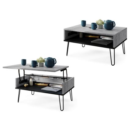Tavolino con piano sollevabile e ripiano HALIJA grigio/nero