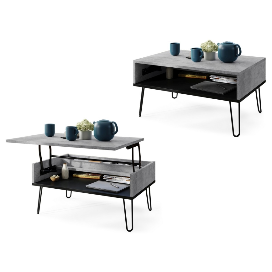 Tavolino con piano sollevabile e ripiano HALIJA grigio/nero