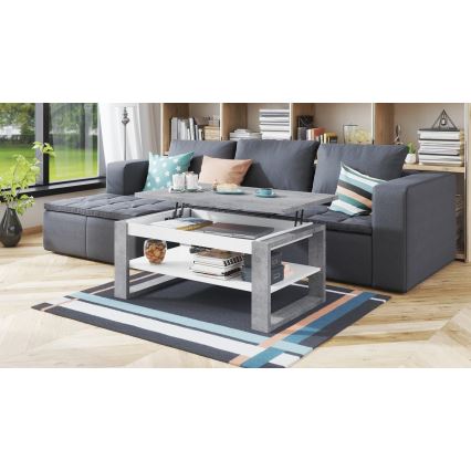 Tavolino con piano sollevabile e ripiano NEA grigio/bianco