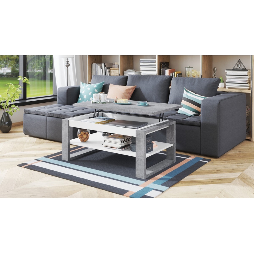 Tavolino con piano sollevabile e ripiano NEA grigio/bianco