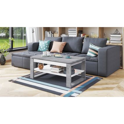 Tavolino con piano sollevabile e ripiano NEA grigio/bianco