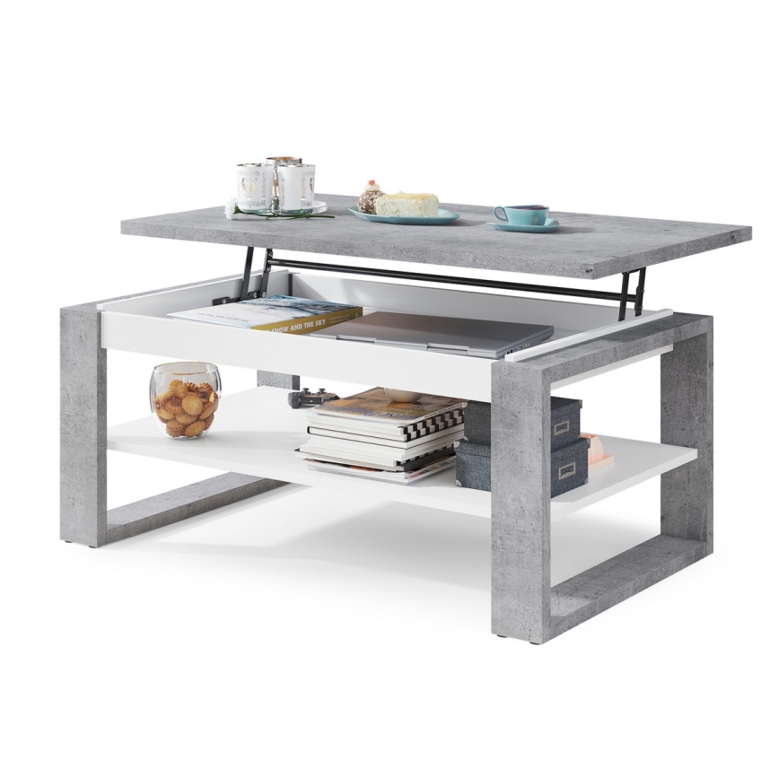 Tavolino con piano sollevabile e ripiano NEA grigio/bianco