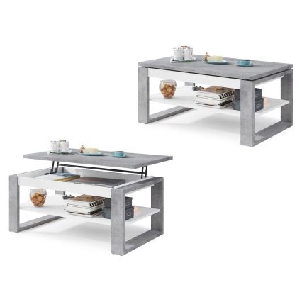 Tavolino con piano sollevabile e ripiano NEA grigio/bianco