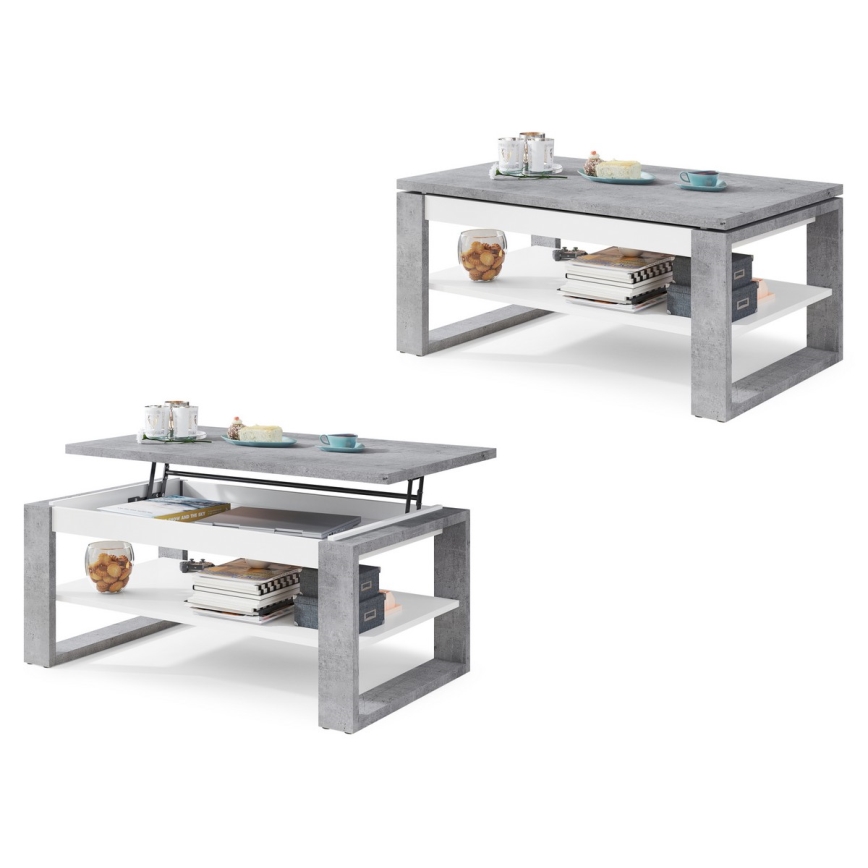 Tavolino con piano sollevabile e ripiano NEA grigio/bianco