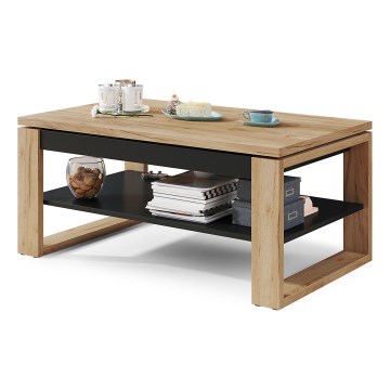 Tavolino con piano sollevabile e ripiano NEA quercia/nero