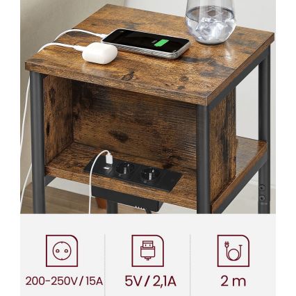 Tavolino con prese elettriche integrate e porte USB ROD marrone/nero