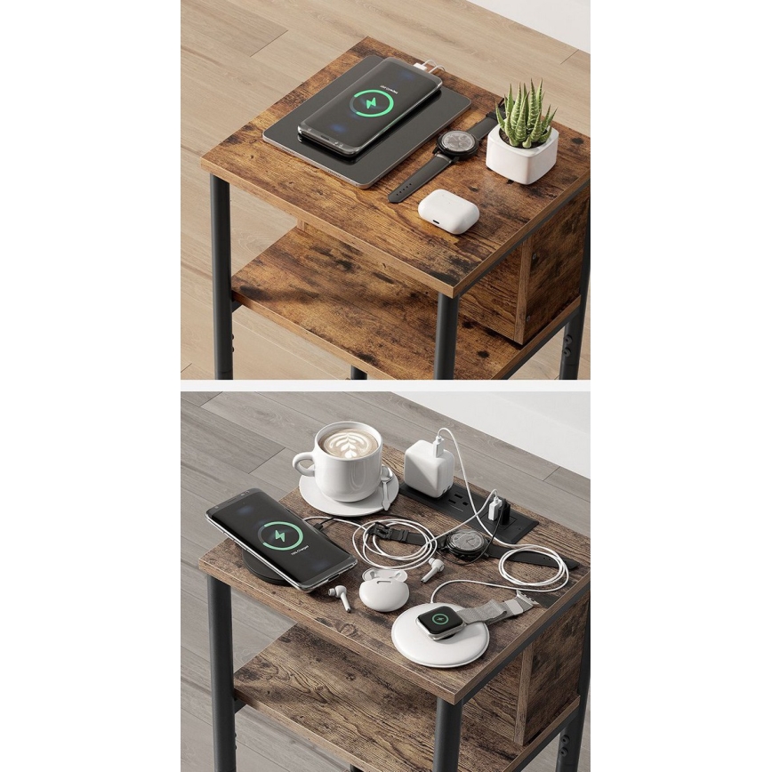 Tavolino con prese elettriche integrate e porte USB ROD marrone/nero