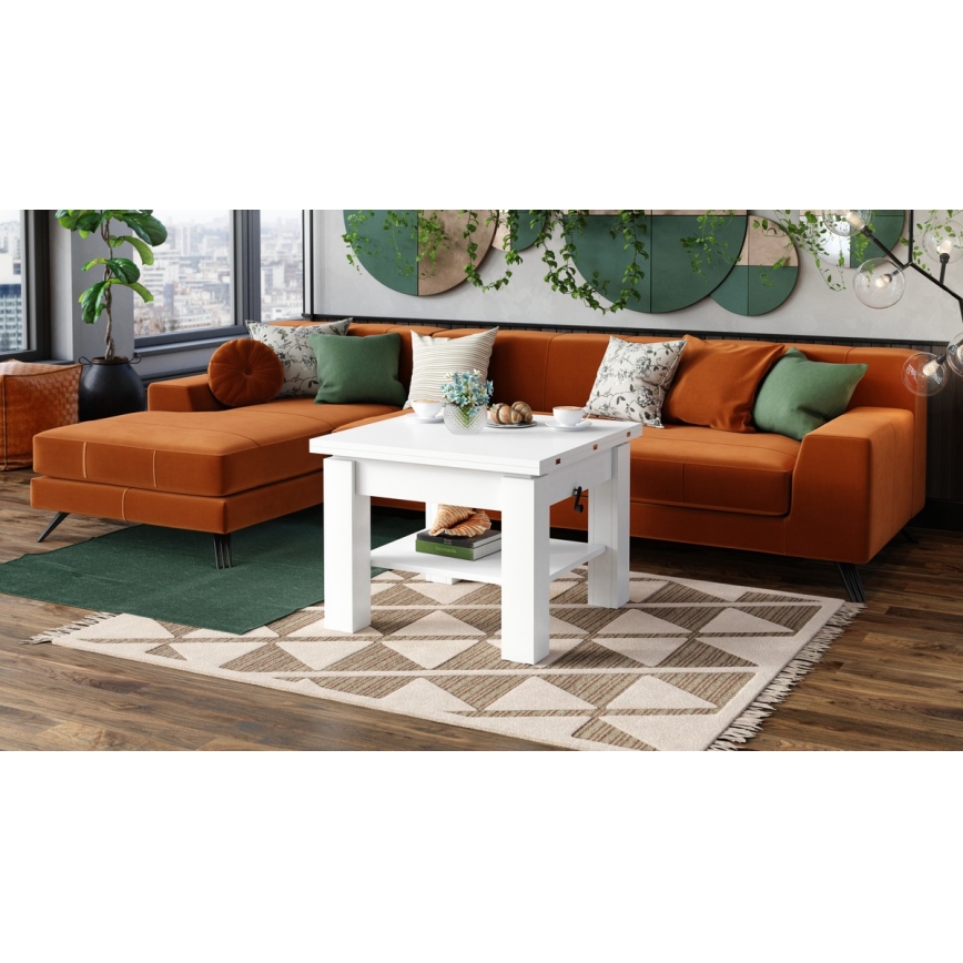 Tavolino da salotto allungabile con piano elevabile CALEB 75/150x75 cm bianco