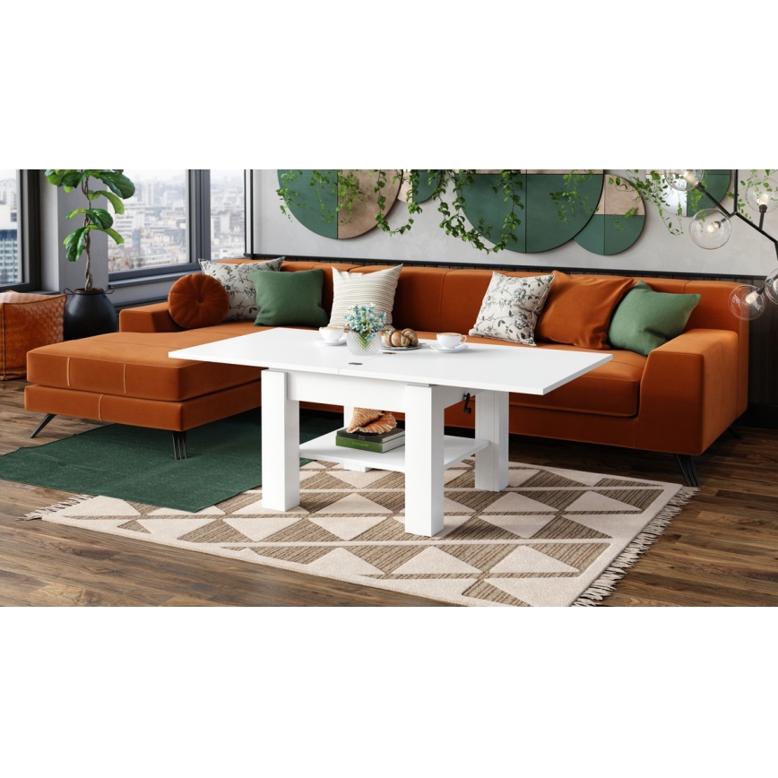 Tavolino da salotto allungabile con piano elevabile CALEB 75/150x75 cm bianco