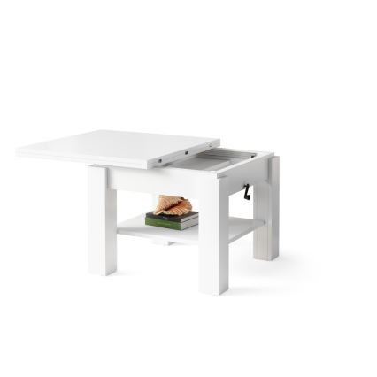 Tavolino da salotto allungabile con piano elevabile CALEB 75/150x75 cm bianco