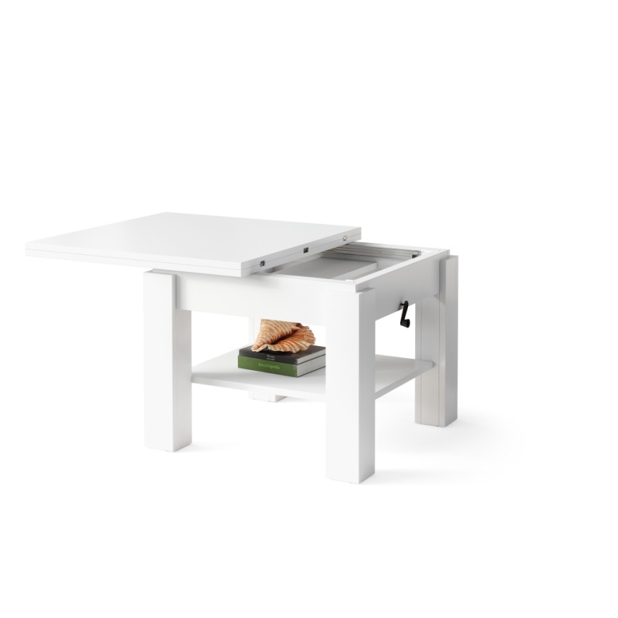Tavolino da salotto allungabile con piano elevabile CALEB 75/150x75 cm bianco
