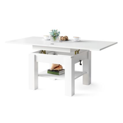Tavolino da salotto allungabile con piano elevabile CALEB 75/150x75 cm bianco