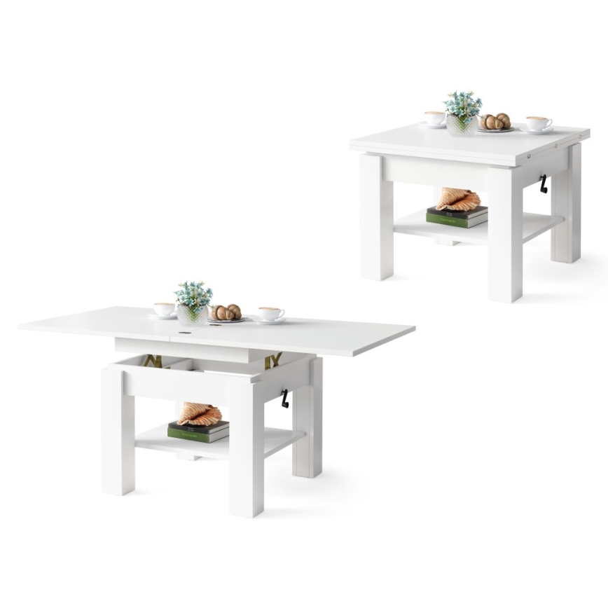 Tavolino da salotto allungabile con piano elevabile CALEB 75/150x75 cm bianco