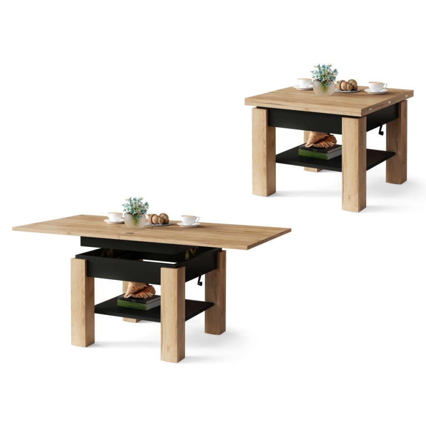 Tavolino da salotto allungabile con piano sollevabile CALEB 75/150x75 cm rovere craft/nero