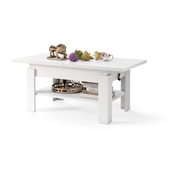 Tavolino da salotto allungabile con piano sollevabile ROY 130/170x65 cm bianco
