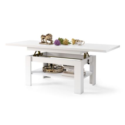 Tavolino da salotto allungabile con piano sollevabile ROY 130/170x65 cm bianco