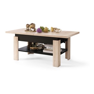Tavolino da salotto allungabile con piano sollevabile ROY 130/170x65 cm rovere sonoma/nero