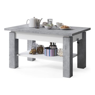 Tavolino da salotto allungabile con ripiano ADONIS 110/150 x 68 cm, grigio cemento/bianco